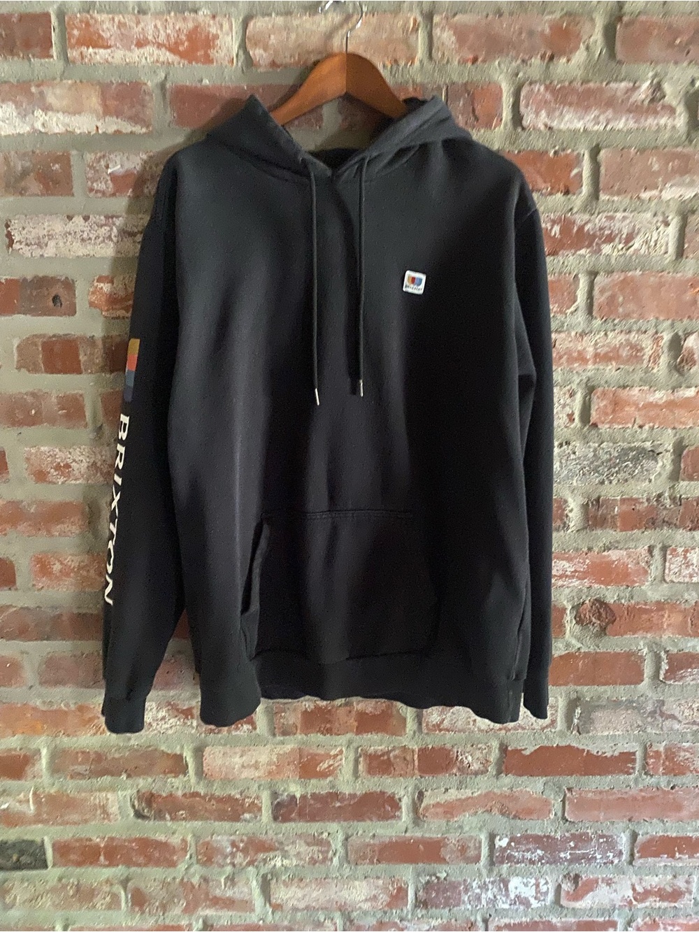 Brixton Black Hoodie with Sleeve Stripe and Badge